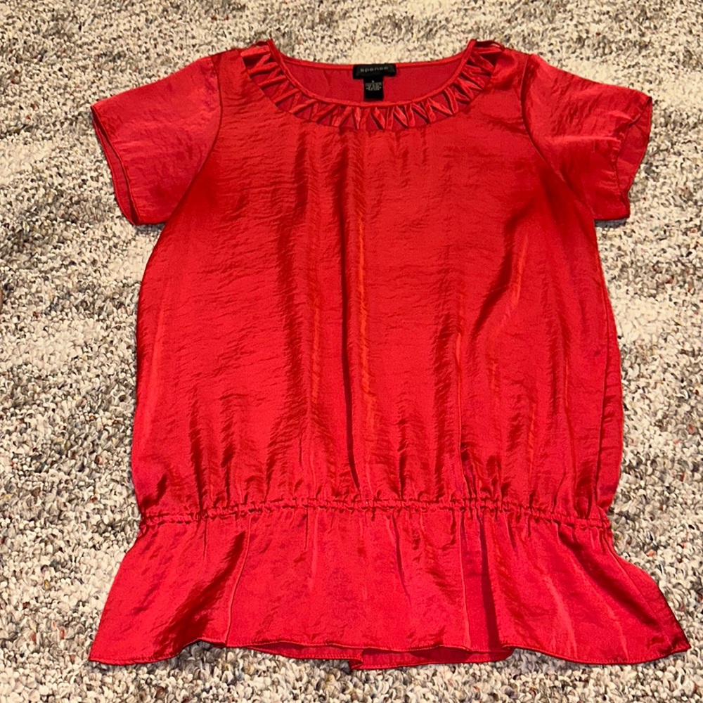 Coral/red women’s size small silky blouse with clinched waist line